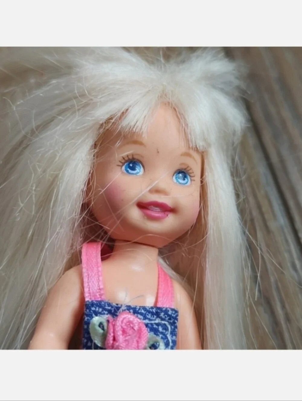 Vintage Kelly Barbie Doll Jean Dress Blue Shoes